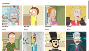 The published Silex site with character images, names and species