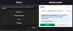 Publish dialogs in Silex and Webstudio